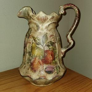 Distressed Pitcher with Painted Fruit